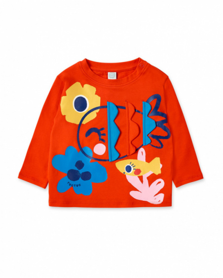 T-shirt lunga in maglia rossa da bambina Collezione Salty Air