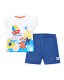 Completo in maglia bianco blu da bambina Collezione Salty Air