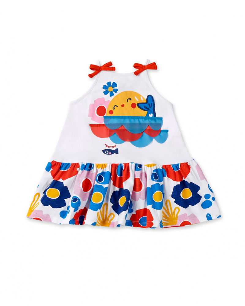 Abito bianco in maglia da bambina con fiocchi Collezione Salty