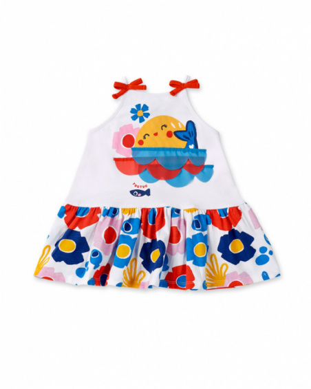 Abito bianco in maglia da bambina con fiocchi Collezione Salty
