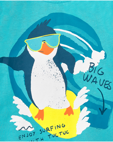 T-shirt blu da bambino in maglia con pinguino Collezione Laguna