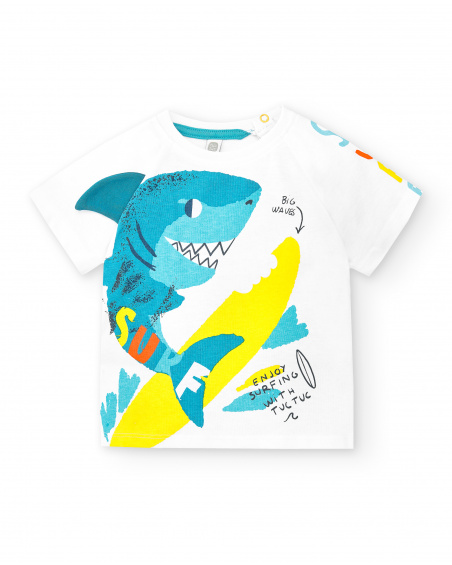 T-shirt da bambino in maglia bianca con squalo Collezione
