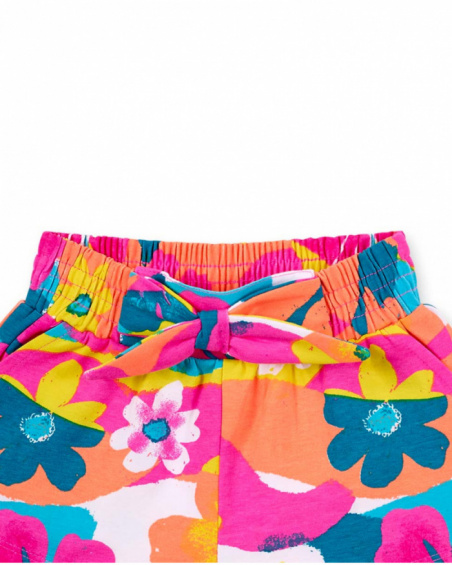 Shorts da bambina in maglia fucsia stampata Collezione Laguna