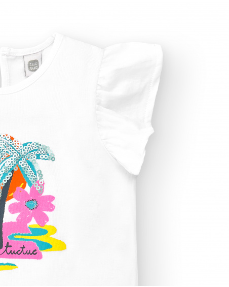 T-shirt bianca in maglia da bambina Collezione Laguna Beach