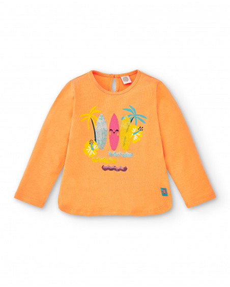 T-shirt lunga in maglia arancione da bambina Collezione Laguna