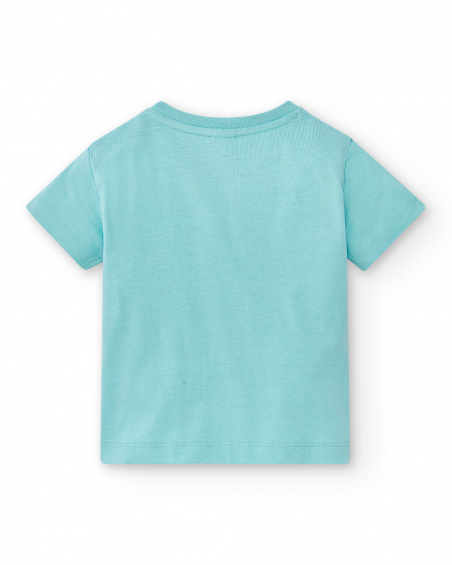 T-shirt blu lavorata a maglia da bambino Collezione Hey Sushi
