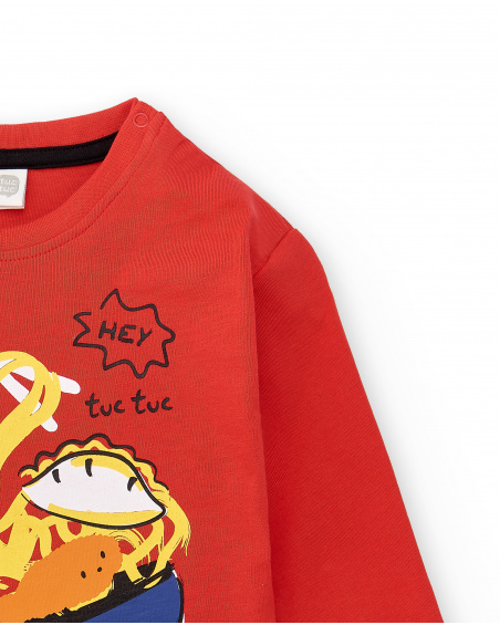 T-shirt lunga da bambino in maglia rossa Collezione Hey Sushi