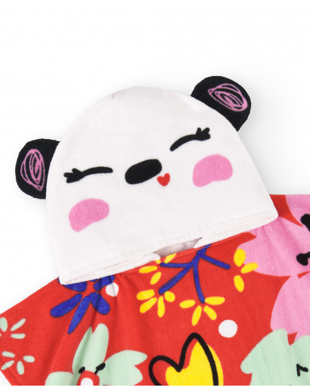 Asciugamano poncho rosso da bambina Collezione Hey Sushi