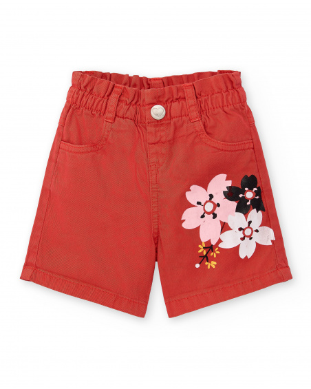 Shorts in denim rosso da bambina Collezione Hey Sushi