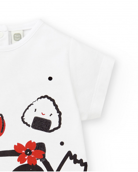 T-shirt bianca in maglia da bambina Collezione Hey Sushi