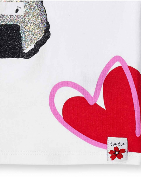 T-shirt bianca da bambina in maglia con paillettes Collezione
