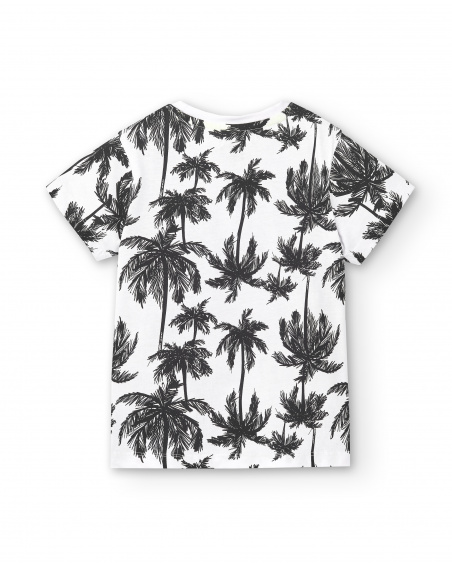 T-shirt bianca in maglia con palme per bambino Collezione