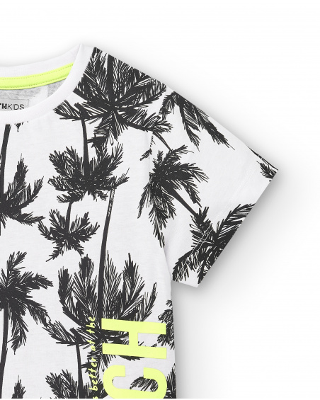 T-shirt bianca in maglia con palme per bambino Collezione