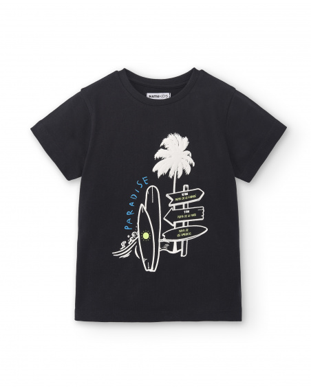 T-shirt nera in maglia da bambino Collezione Tenerife Surf