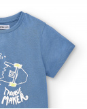 T-shirt blu lavorata a maglia da bambino Collezione Skating
