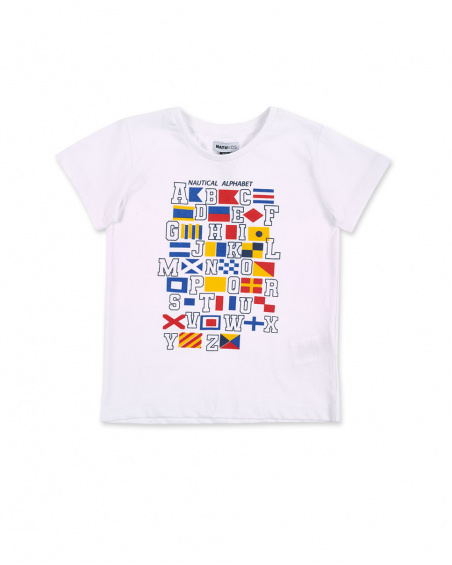T-shirt bianca da bambino in maglia Collezione Kayak Club