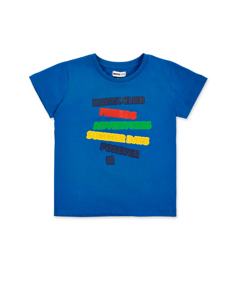 T-shirt blu lavorata a maglia da bambino Collezione Kayak Club