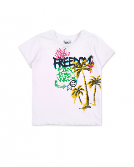 T-shirt bianca da bambino in maglia Collezione Urban Attitude