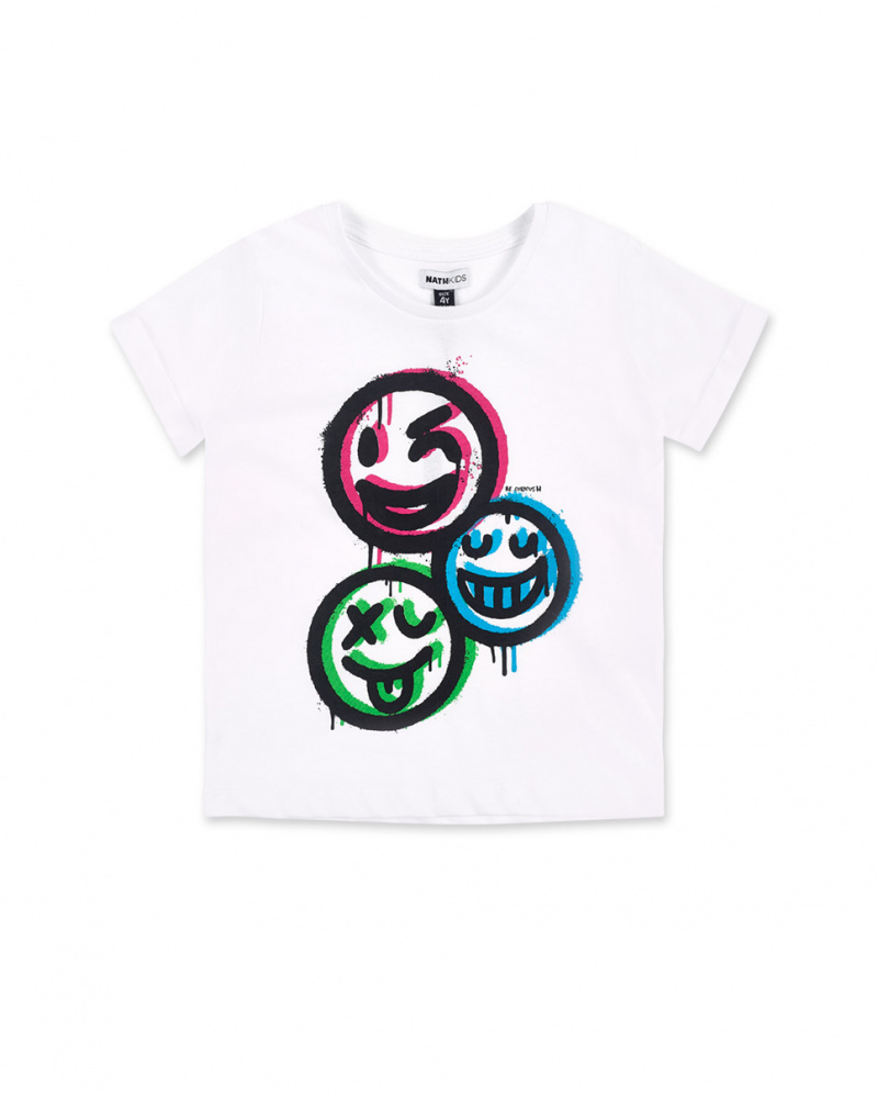 T-shirt bianca con emoji da bambino Collezione Urban Attitude