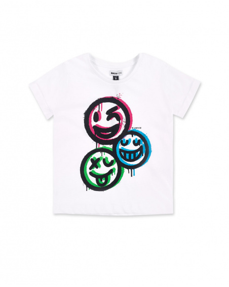 T-shirt bianca con emoji da bambino Collezione Urban Attitude