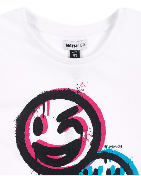 T-shirt bianca con emoji da bambino Collezione Urban Attitude