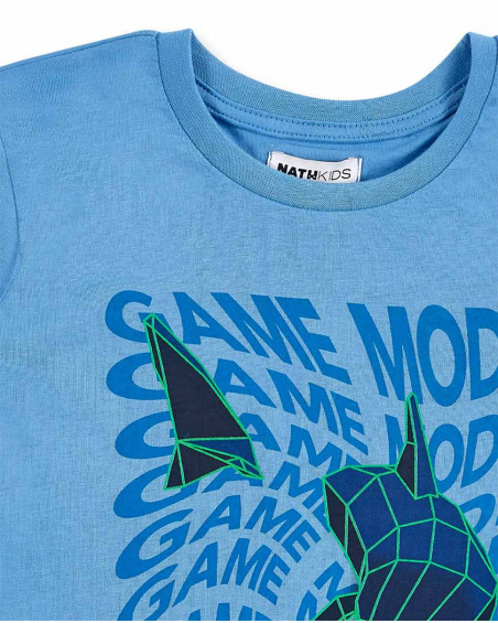 T-shirt blu lavorata a maglia da bambino Collezione Game Mode