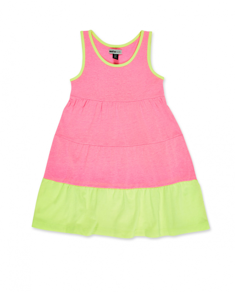 Abito in maglia verde rosa da bambina Collezione Neon Jungle