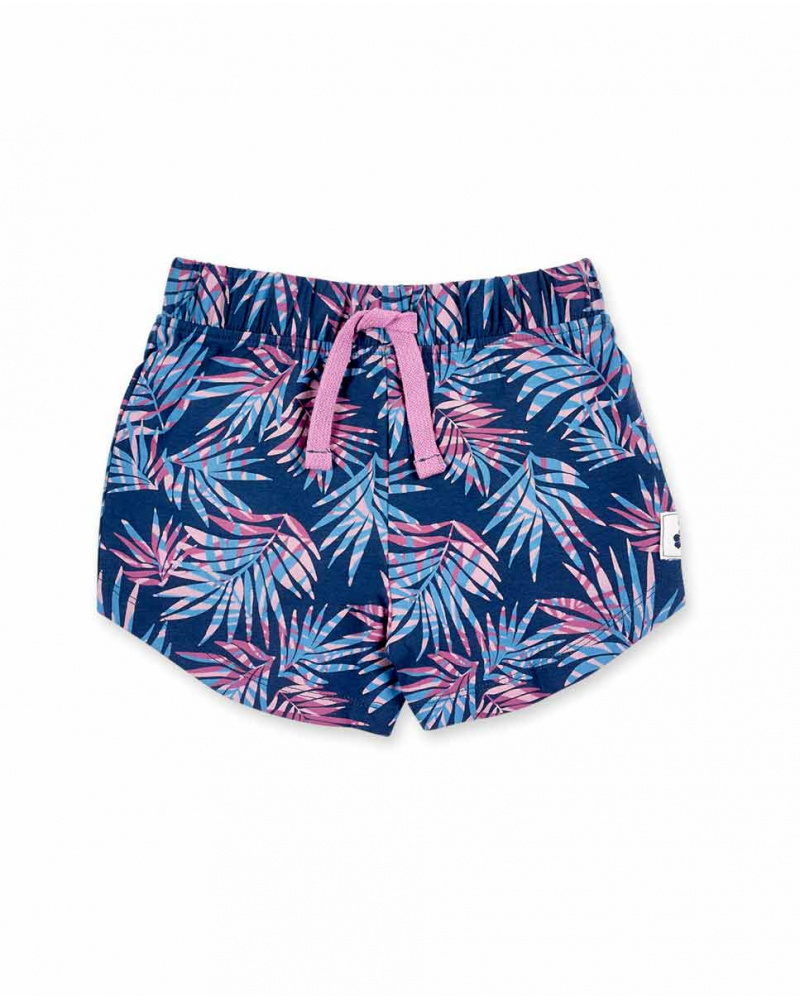 Pantaloncini da bambina in maglia blu scuro stampati Collezione