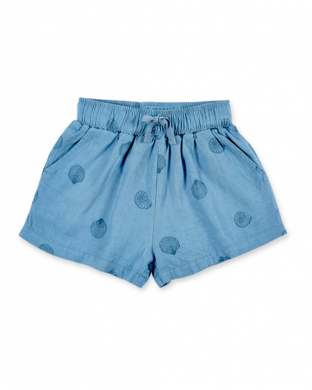 Shorts da bambina in maglia blu indaco Collezione Island Life