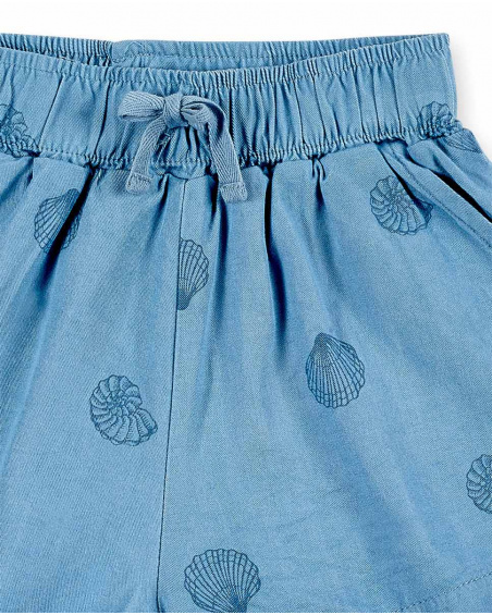 Shorts da bambina in maglia blu indaco Collezione Island Life
