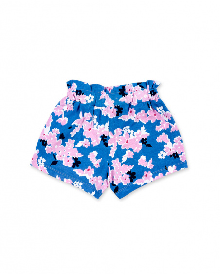Shorts da bambina in maglia floreale blu Collezione Carnet De