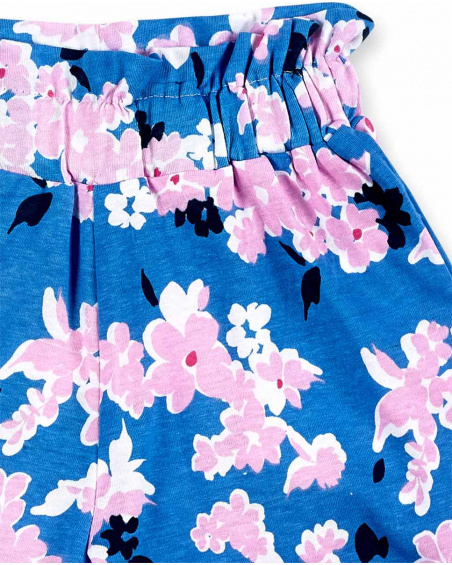 Shorts da bambina in maglia floreale blu Collezione Carnet De