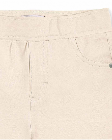 Shorts dritti da bambina in maglia beige Collezione Basics Girl