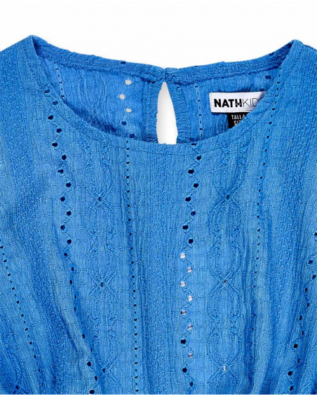 Tuta blu lavorata a maglia da bambina Collezione Carnet De