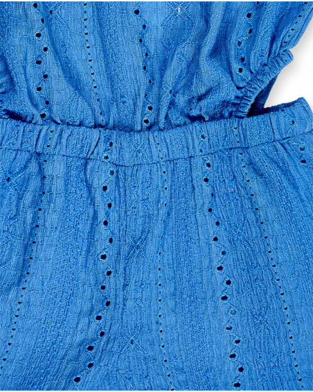 Tuta blu lavorata a maglia da bambina Collezione Carnet De