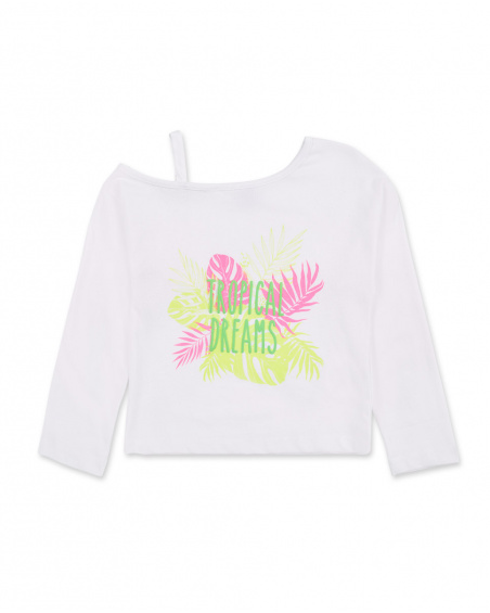 T-shirt lunga bianca in maglia da bambina Collezione Neon Jungle