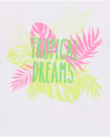 T-shirt lunga bianca in maglia da bambina Collezione Neon Jungle