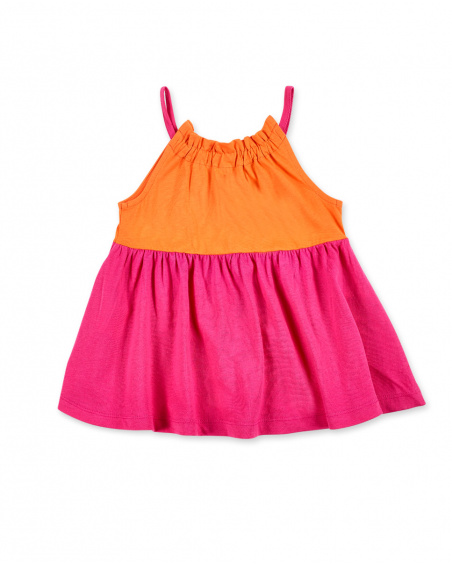 T-shirt in maglia arancione fucsia da bambina Collezione Sunday