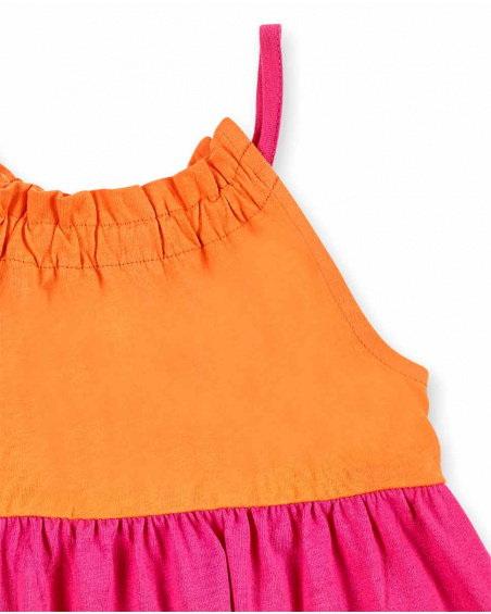 T-shirt in maglia arancione fucsia da bambina Collezione Sunday