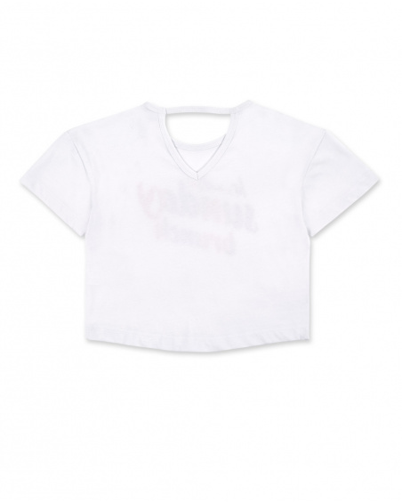 T-shirt bianca in maglia bambina Collezione Sunday Brunch