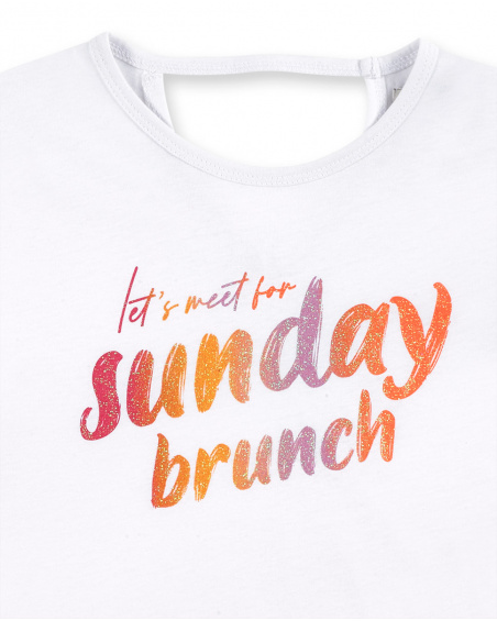 T-shirt bianca in maglia bambina Collezione Sunday Brunch
