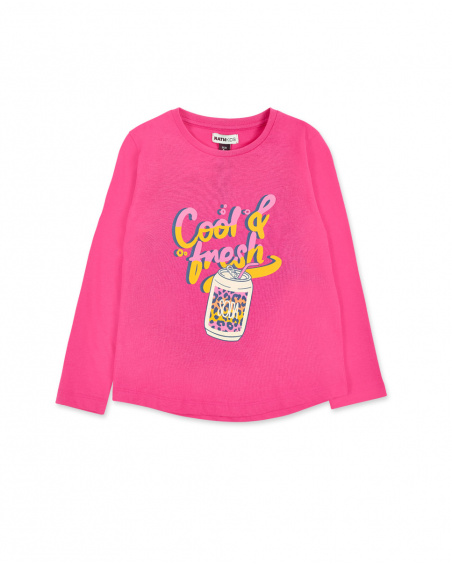 T-shirt fucsia lavorata a maglia da bambina Collezione Sunday