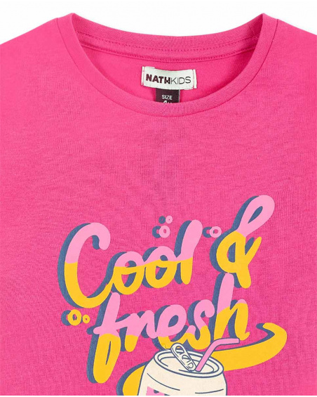 T-shirt fucsia lavorata a maglia da bambina Collezione Sunday