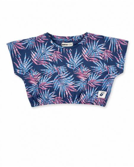 T-shirt corta in maglia blu navy da bambina Collezione