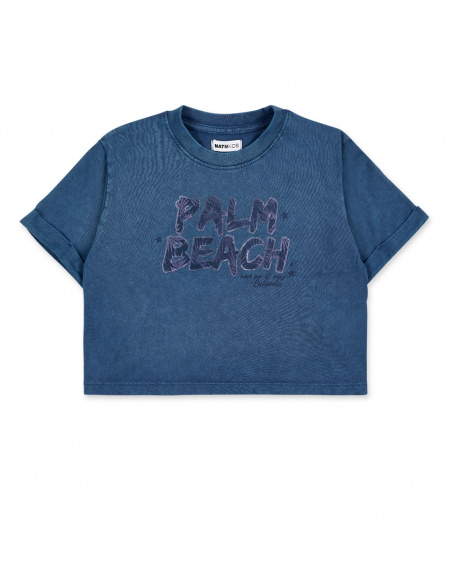 T-shirt blu navy in maglia da bambina Collezione California