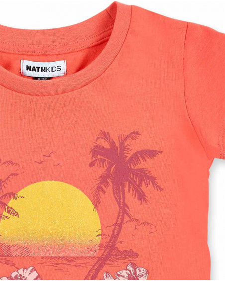T-shirt arancione in maglia da bambina Collezione Island Life