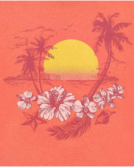 T-shirt arancione in maglia da bambina Collezione Island Life