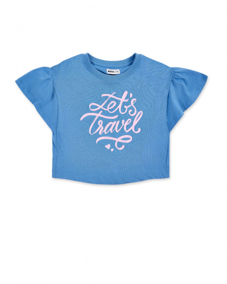 T-shirt blu lavorata a maglia da bambina Collezione Carnet De