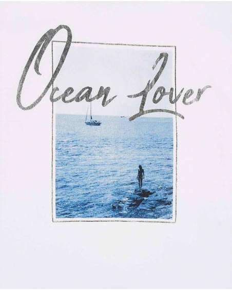 T-shirt bianca in maglia da bambina Collezione Carnet De Voyage