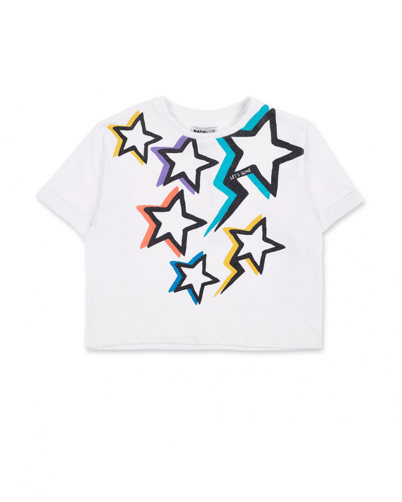 T-shirt bianca in maglia da bambina Collezione Summer Vibes